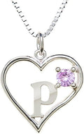 Silver Sterling Necklace Initial Letter A-Z Birthstone for Women – Personalized Custom Jewelry Pendant with Heart Design Customized Dainty Charm for Wife Girlfriend Mom – 18" Box Chain