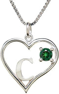 Silver Sterling Necklace Initial Letter A-Z Birthstone for Women – Personalized Custom Jewelry Pendant with Heart Design Customized Dainty Charm for Wife Girlfriend Mom – 18" Box Chain