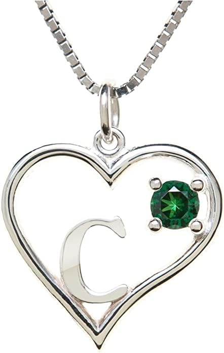 Silver Sterling Necklace Initial Letter A-Z Birthstone for Women – Personalized Custom Jewelry Pendant with Heart Design Customized Dainty Charm for Wife Girlfriend Mom – 18" Box Chain