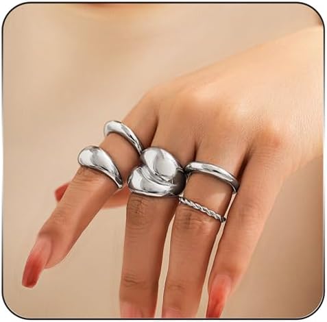 MIFYNN Chunky Gold Rings for Women Gold Silver Adjustable Thick Ring Fashion Statement Ring Open Dome Ring Chunky Silver Rings Geometric Curved Minimalist Simple Rings