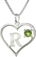 Silver Sterling Necklace Initial Letter A-Z Birthstone for Women – Personalized Custom Jewelry Pendant with Heart Design Customized Dainty Charm for Wife Girlfriend Mom – 18" Box Chain