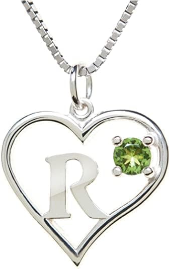 Silver Sterling Necklace Initial Letter A-Z Birthstone for Women – Personalized Custom Jewelry Pendant with Heart Design Customized Dainty Charm for Wife Girlfriend Mom – 18" Box Chain