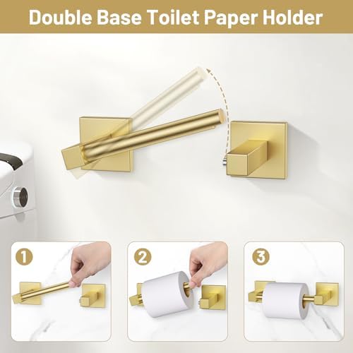 Brushed Gold Bathroom Accessories, Toilet Paper Holder, Towel Ring & Hooks - Image 4