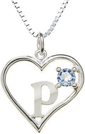 Silver Sterling Necklace Initial Letter A-Z Birthstone for Women – Personalized Custom Jewelry Pendant with Heart Design Customized Dainty Charm for Wife Girlfriend Mom – 18" Box Chain
