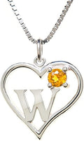 Silver Sterling Necklace Initial Letter A-Z Birthstone for Women – Personalized Custom Jewelry Pendant with Heart Design Customized Dainty Charm for Wife Girlfriend Mom – 18" Box Chain