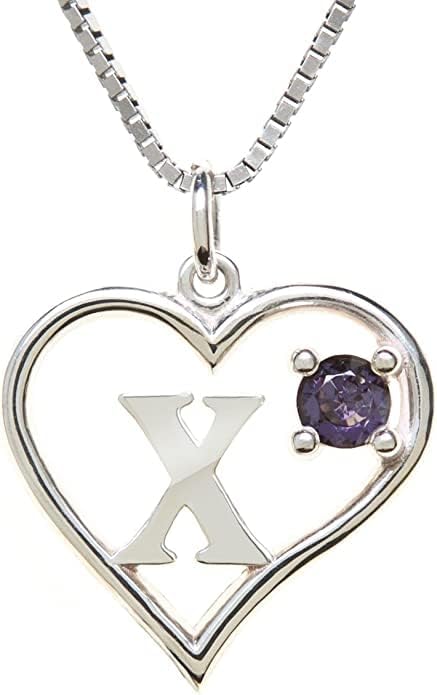 Silver Sterling Necklace Initial Letter A-Z Birthstone for Women – Personalized Custom Jewelry Pendant with Heart Design Customized Dainty Charm for Wife Girlfriend Mom – 18" Box Chain