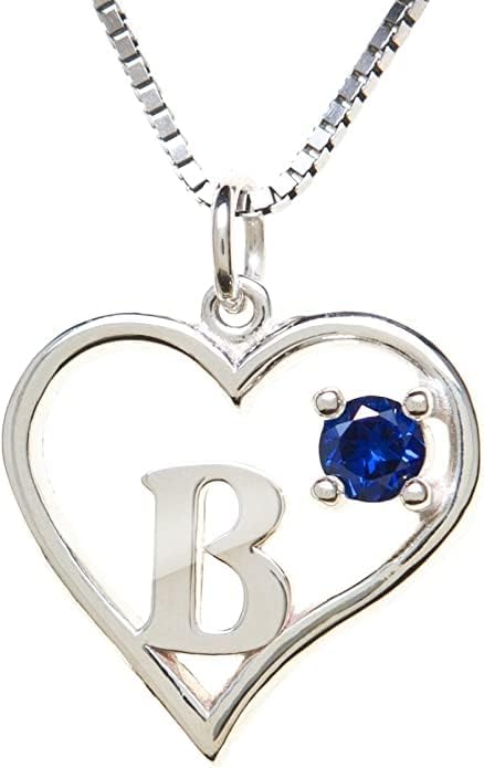 Silver Sterling Necklace Initial Letter A-Z Birthstone for Women – Personalized Custom Jewelry Pendant with Heart Design Customized Dainty Charm for Wife Girlfriend Mom – 18" Box Chain