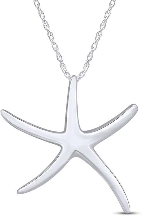 Starfish Charm Pendant Necklace for Women 14K Gold Plated 925 Sterling Silver Ocean Beach Jewelry with 18 Inch Rope Chain Summer Gift