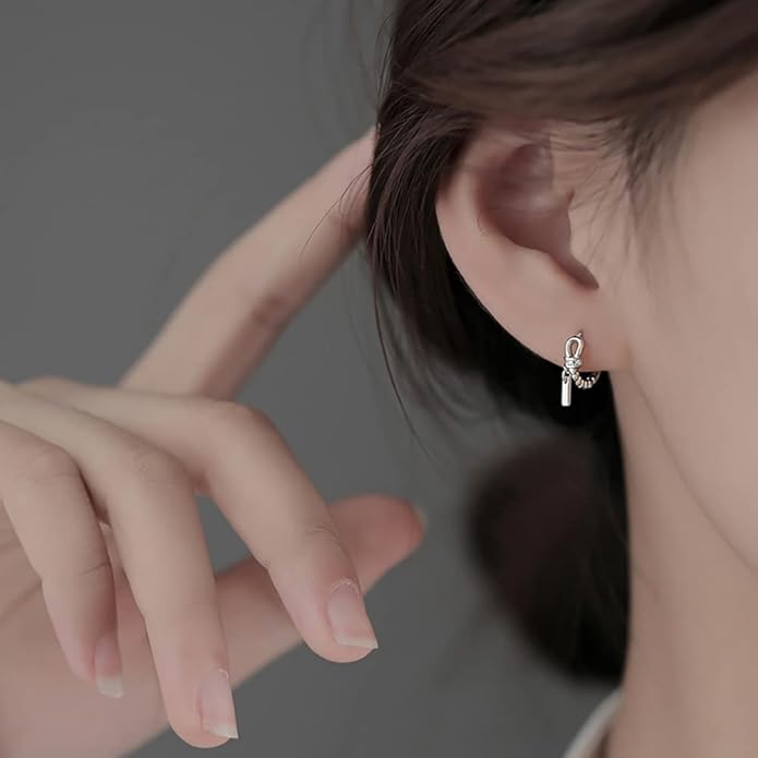 Reffeer Solid 925 Sterling Silver Minimalist Hoop Earrings for Women Teen Girls CZ Hoop Earrings Cartilage Helix Hoop Earrings Huggie