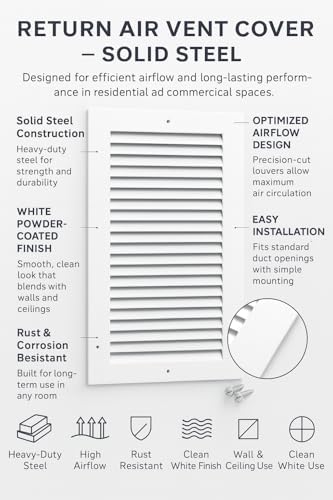 6 x 8 Inch Return Air Vent Cover, Solid Steel HVAC Grille - Image 4