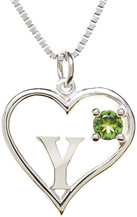Silver Sterling Necklace Initial Letter A-Z Birthstone for Women – Personalized Custom Jewelry Pendant with Heart Design Customized Dainty Charm for Wife Girlfriend Mom – 18" Box Chain