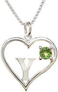 Silver Sterling Necklace Initial Letter A-Z Birthstone for Women – Personalized Custom Jewelry Pendant with Heart Design Customized Dainty Charm for Wife Girlfriend Mom – 18" Box Chain