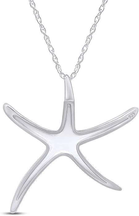 Starfish Charm Pendant Necklace for Women 14K Gold Plated 925 Sterling Silver Ocean Beach Jewelry with 18 Inch Rope Chain Summer Gift