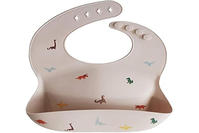 mushie Silicone Baby Bib | Adjustable Fit Waterproof Bibs (Dinosaurs)