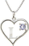 Silver Sterling Necklace Initial Letter A-Z Birthstone for Women – Personalized Custom Jewelry Pendant with Heart Design Customized Dainty Charm for Wife Girlfriend Mom – 18" Box Chain