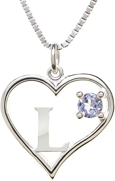 Silver Sterling Necklace Initial Letter A-Z Birthstone for Women – Personalized Custom Jewelry Pendant with Heart Design Customized Dainty Charm for Wife Girlfriend Mom – 18" Box Chain