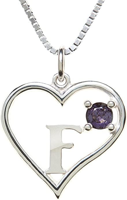 Silver Sterling Necklace Initial Letter A-Z Birthstone for Women – Personalized Custom Jewelry Pendant with Heart Design Customized Dainty Charm for Wife Girlfriend Mom – 18" Box Chain