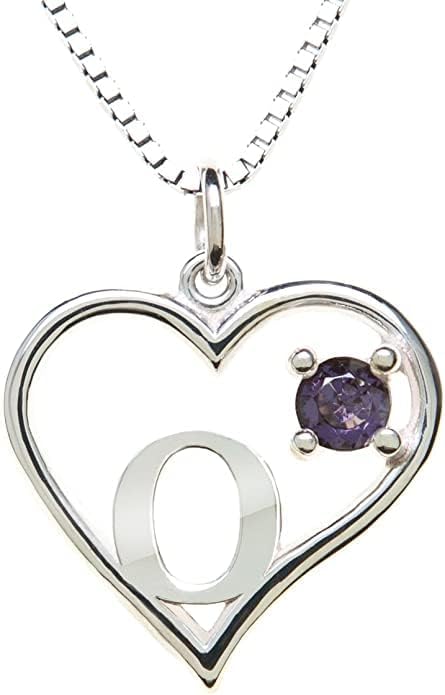 Silver Sterling Necklace Initial Letter A-Z Birthstone for Women – Personalized Custom Jewelry Pendant with Heart Design Customized Dainty Charm for Wife Girlfriend Mom – 18" Box Chain