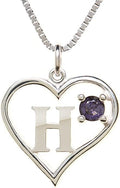 Silver Sterling Necklace Initial Letter A-Z Birthstone for Women – Personalized Custom Jewelry Pendant with Heart Design Customized Dainty Charm for Wife Girlfriend Mom – 18" Box Chain