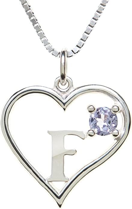 Silver Sterling Necklace Initial Letter A-Z Birthstone for Women – Personalized Custom Jewelry Pendant with Heart Design Customized Dainty Charm for Wife Girlfriend Mom – 18" Box Chain
