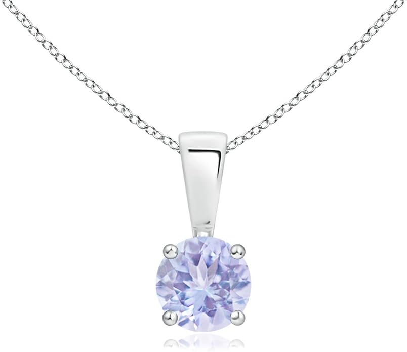 Angara Natural Tanzanite Solitaire Pendant for Women | Round Tanzanite Solitaire Pendant Necklace in 14K Solid Gold/Silver/Platinum With 18" Chain | December Birthday, Gemstone Jewelry Gift