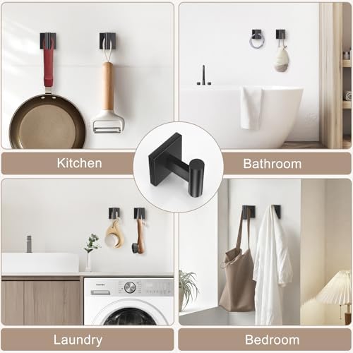 Matte Black Bathroom Accessories, Toilet Paper Holder, Towel Ring & Hooks - Image 5