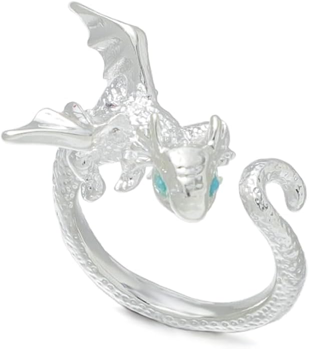 PINK TOWN Dragon Ring for Women - Cute Kawaii Gold and Silver Adjustable Dinosaur Ring - Flying Dragon Animal Shape - Friendship Birthday Party Christmas and Other Jewelry