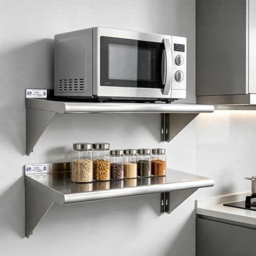 Hally Stainless Steel Shelf 2 Pack Wall Mounted Metal Shelves 12"x36" NSF - Image 2