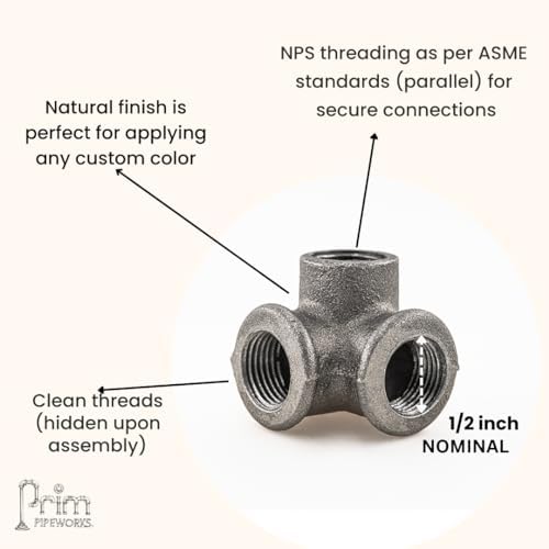 1/2" 3-WAY ELBOW: Industrial Threaded Black Iron Pipe Fittings; Natural - Image 2