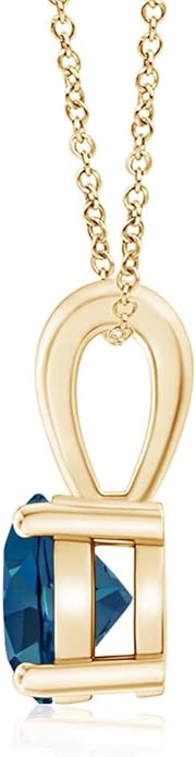Angara Natural Blue Topaz Solitaire Pendant for Women | Classic Prong-Set Round Blue Topaz Pendant in 14K Solid Gold/Silver/Platinum With 18" Chain | December Birthday, Gemstone Jewelry Gift