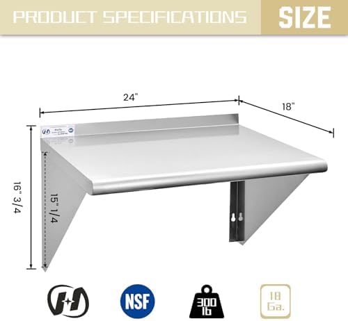Hally Stainless Steel Shelf 18 x24 NSF Commercial Wall Mount Rack Shelving - Image 3