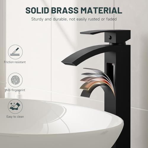 Matte Black Vessel Sink Faucet, Waterfall Bathroom Faucets - Image 4