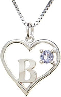 Silver Sterling Necklace Initial Letter A-Z Birthstone for Women – Personalized Custom Jewelry Pendant with Heart Design Customized Dainty Charm for Wife Girlfriend Mom – 18" Box Chain