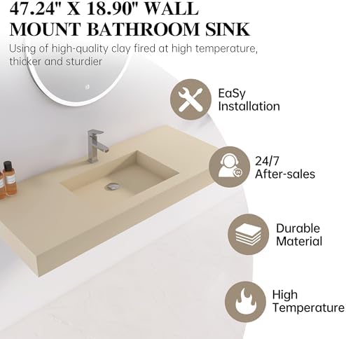 47"X19" Bathroom Sink with Single Faucet Hole, Stone Resin Wall-Mount or - Image 3