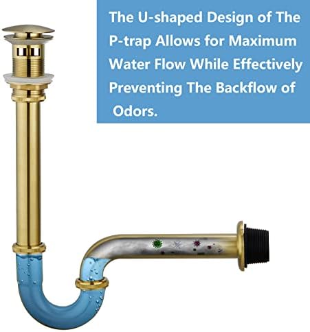 Brass P Trap with Bathroom Sink Stopper : 1-1/4 Sink Drain Bottle Trap Set with - Image 4