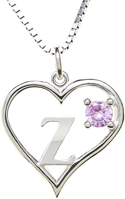 Silver Sterling Necklace Initial Letter A-Z Birthstone for Women – Personalized Custom Jewelry Pendant with Heart Design Customized Dainty Charm for Wife Girlfriend Mom – 18" Box Chain