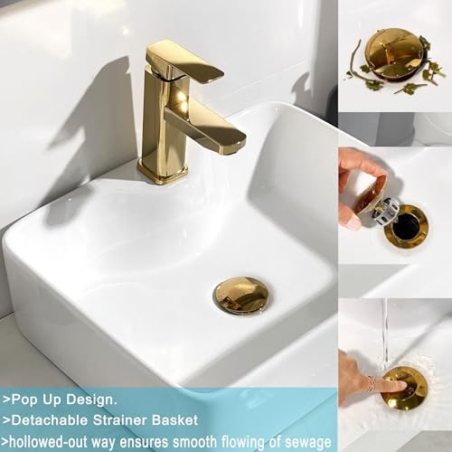 Rockgoya Bathroom Sink Drain, 2 Pack Gold Drain Stopper Bathroom Sink Without - Image 5