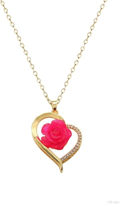 ONLYJUMP Rose Alloy Necklace for Women Heart Pendant Copper Zircon Light Luxury Fashion Jewelry Dainty Romantic Statement Necklace for Daily Wear Ideal Valentine's Day Anniversary Birthday Gift