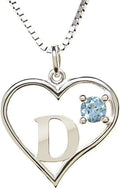 Silver Sterling Necklace Initial Letter A-Z Birthstone for Women – Personalized Custom Jewelry Pendant with Heart Design Customized Dainty Charm for Wife Girlfriend Mom – 18" Box Chain