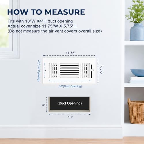 6PK 10 x 4 Inch Air Ceiling Vent Cover Fit 10"W x 4"H Duct Opening - Image 2