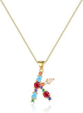 Eben-Ezer 18K Gold Box Chain Choker Initial Necklace Multi-Color Zircon Letter Pendant Script Name Custom Necklace for Women Gift Alphabet 26 A-Z