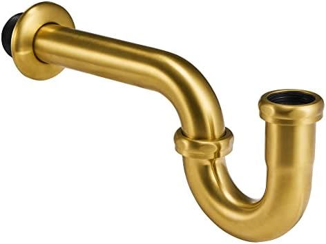 18 Gauge Solid Brass P-Trap 1 1/4” OD, Heavy Duty Brass Tubular J Bend Pipe by Fipoque