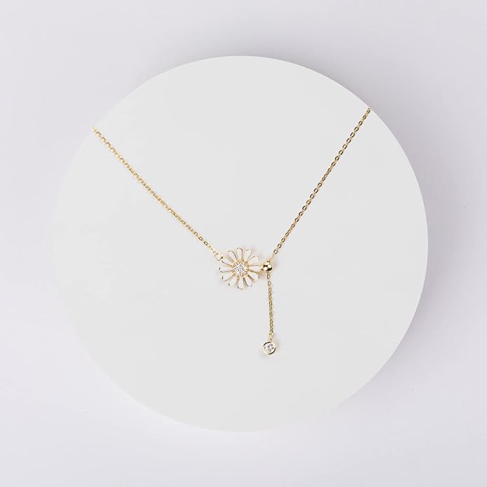 NW Ladies Sterling Silver Necklace Small Zou Chrysanthemum Pendant Necklace Delicate Jewelry Birthday Valentine's Day Gift for Daughter Wife Mom