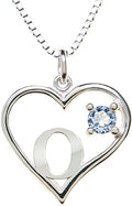 Silver Sterling Necklace Initial Letter A-Z Birthstone for Women – Personalized Custom Jewelry Pendant with Heart Design Customized Dainty Charm for Wife Girlfriend Mom – 18" Box Chain