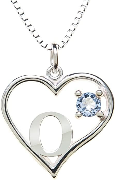 Silver Sterling Necklace Initial Letter A-Z Birthstone for Women – Personalized Custom Jewelry Pendant with Heart Design Customized Dainty Charm for Wife Girlfriend Mom – 18" Box Chain