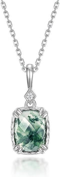 14K Gold Geometric Teardrop Moss Agate Pendant, Vintage Style Collarbone Necklace, Artisan-Crafted Fine Jewelry for Everyday Wear