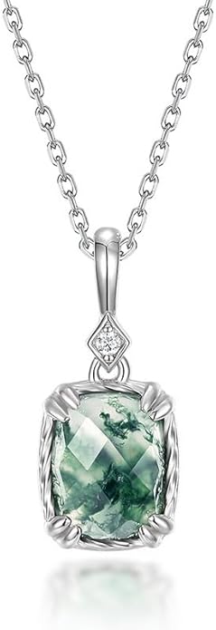 14K Gold Geometric Teardrop Moss Agate Pendant, Vintage Style Collarbone Necklace, Artisan-Crafted Fine Jewelry for Everyday Wear