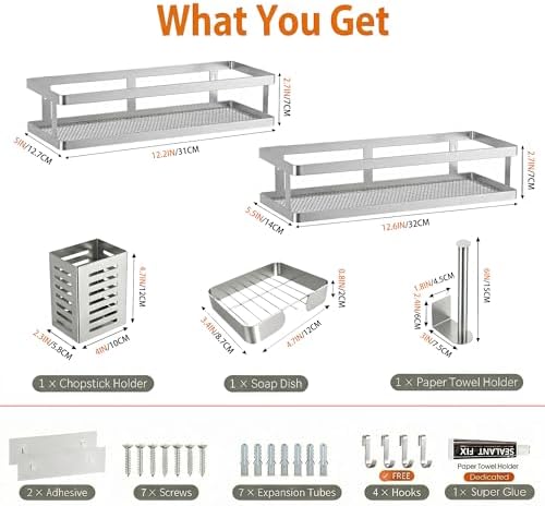 PUSDON 5-in-1 Shower Caddy & Kitchen Organizer Set, Wall Mount Wide Spice Rack - Image 3