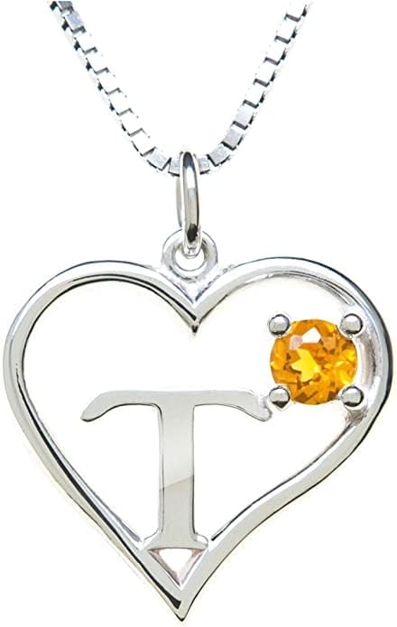 Silver Sterling Necklace Initial Letter A-Z Birthstone for Women – Personalized Custom Jewelry Pendant with Heart Design Customized Dainty Charm for Wife Girlfriend Mom – 18" Box Chain