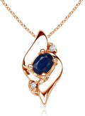 Angara Natural Blue Sapphire Pendant for Women | Shell Style Oval Sapphire and Diamond Pendant in 14K Solid Gold/Silver/Platinum With 18" Chain | September Birthday, Gemstone Jewelry Gift